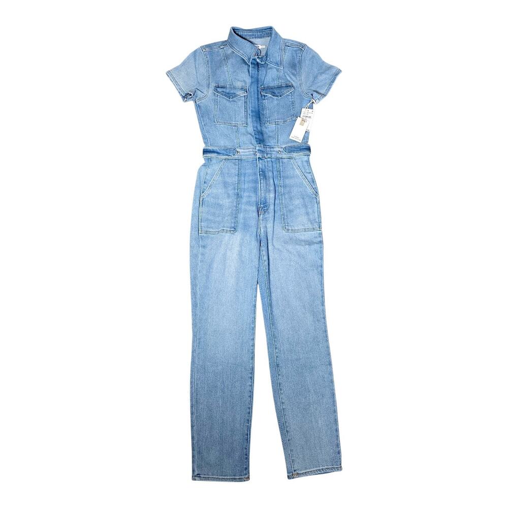 Good American Fit For Success Denim Jumpsuit XS Blue Short Sleeve Utility NWT